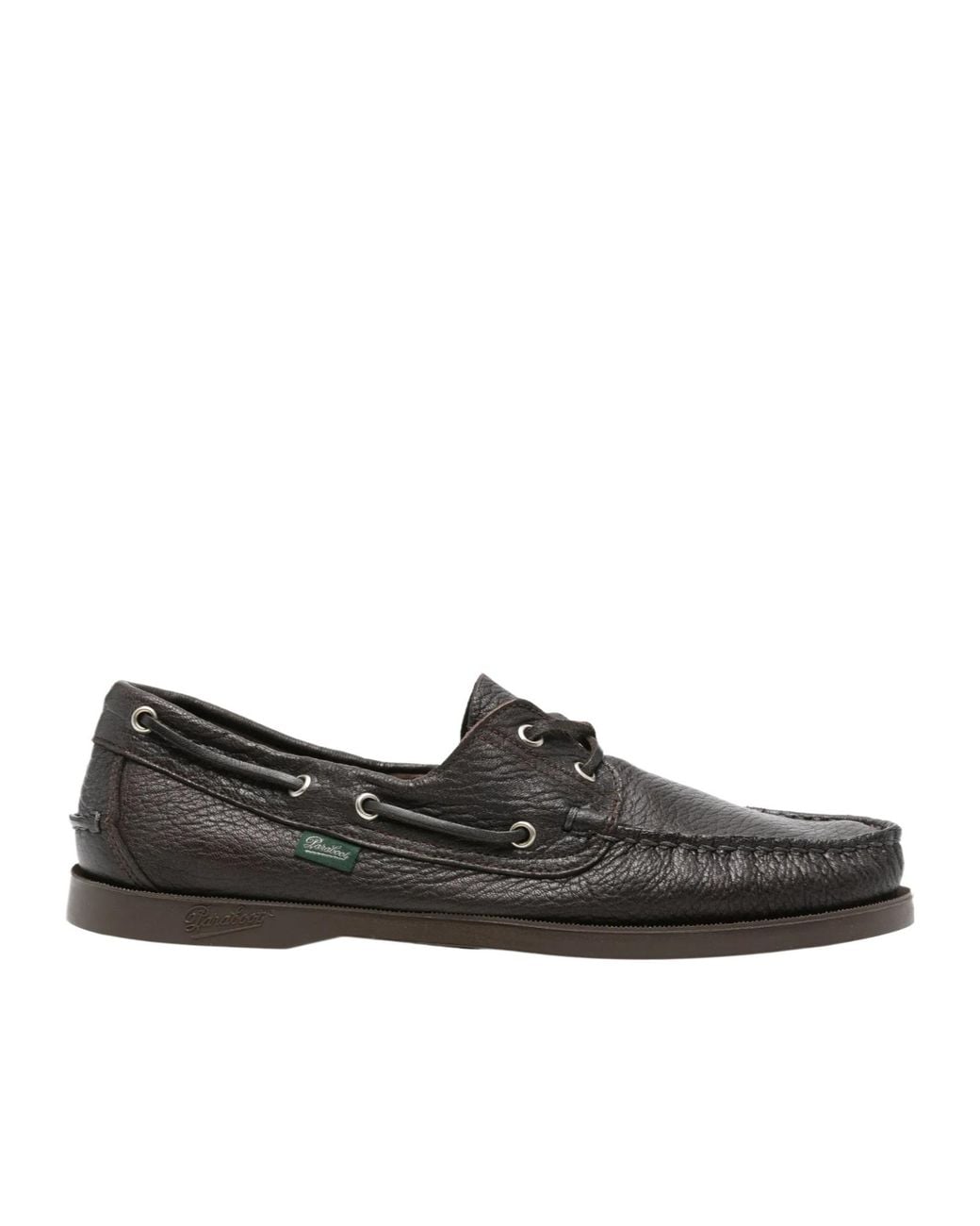 Paraboot Black Pebbled Leather Boat Shoes for men