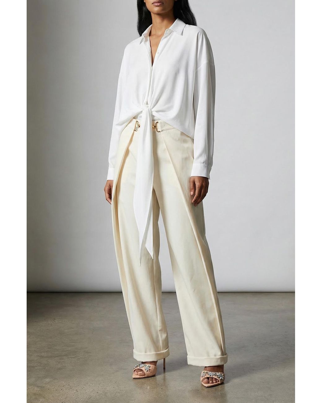 DARKPARK White Tie-Waist Wide-Leg Pants