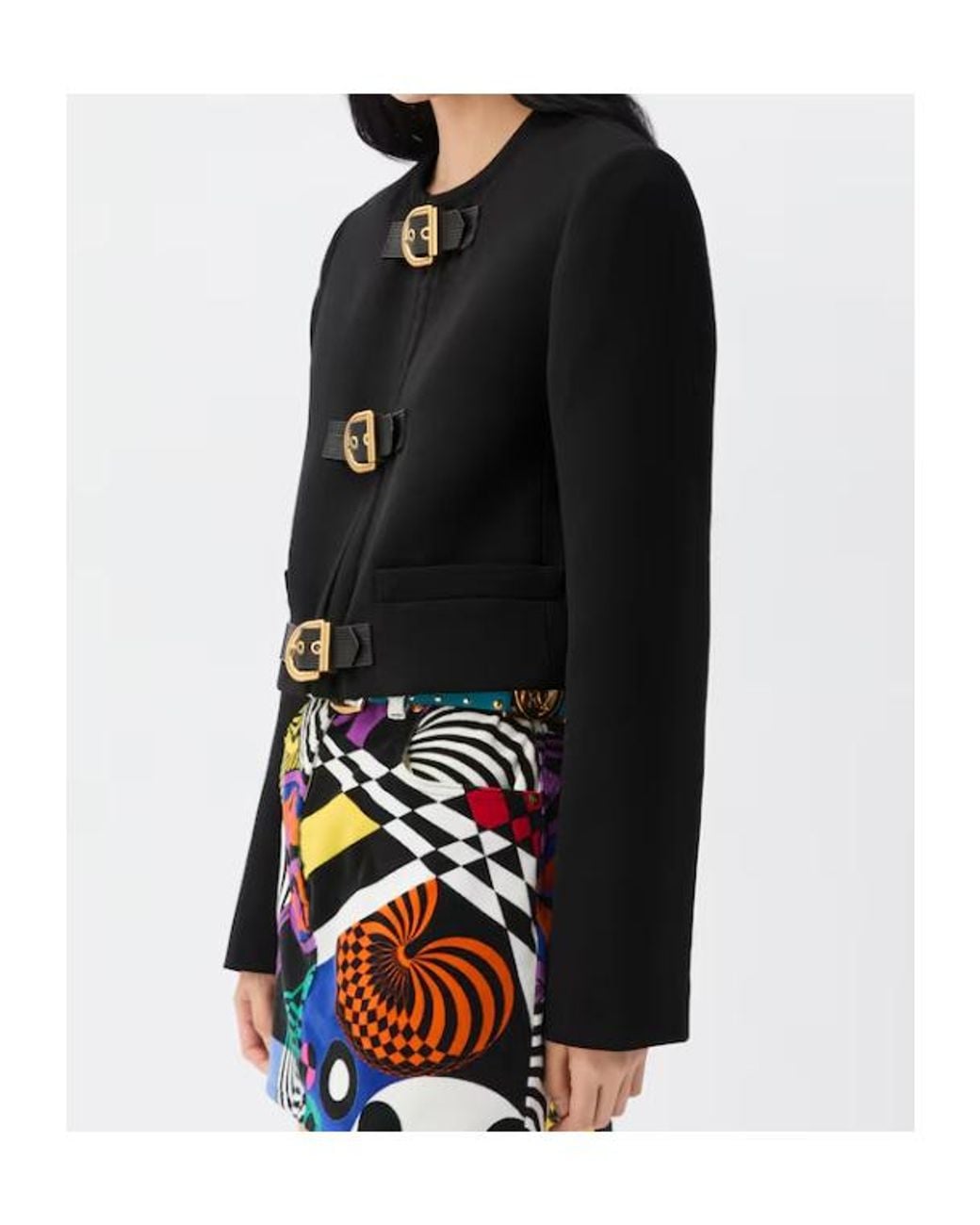 Versace Black Crewneck Buckle-Fastened Jacket