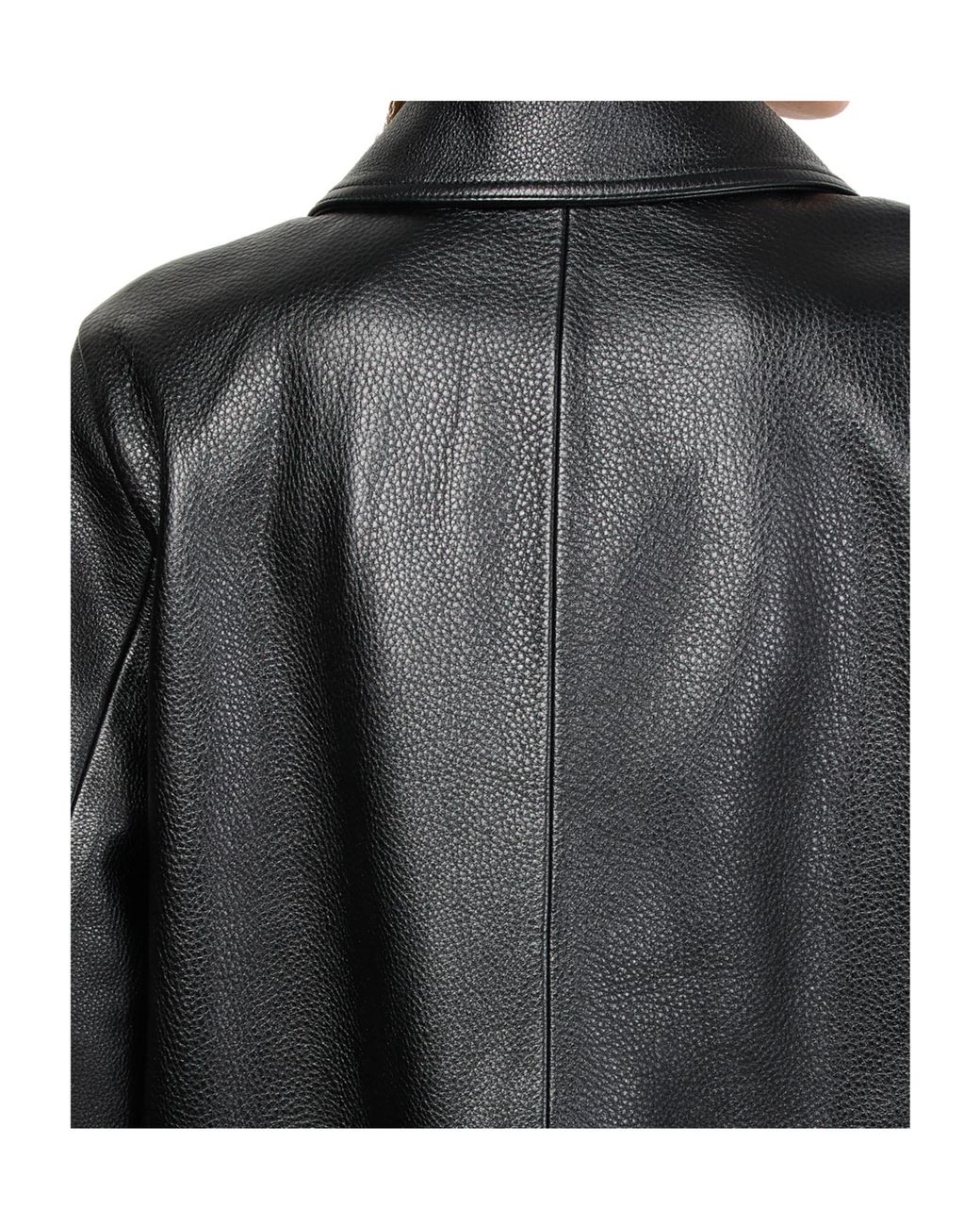 Totême Black Lapel Long-Sleeved Leather Jacket
