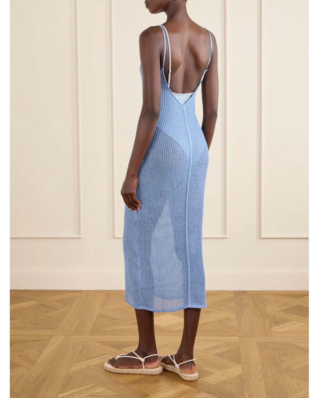 Haight Blue Open-Knit Midi Dress