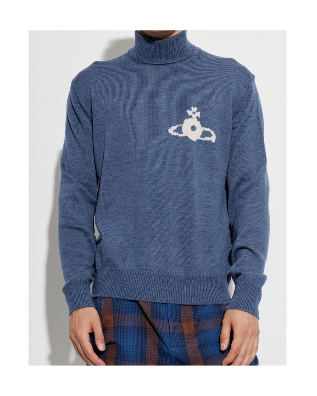 Vivienne Westwood Blue Mark Orb Turtleneck Knitted Sweater for men