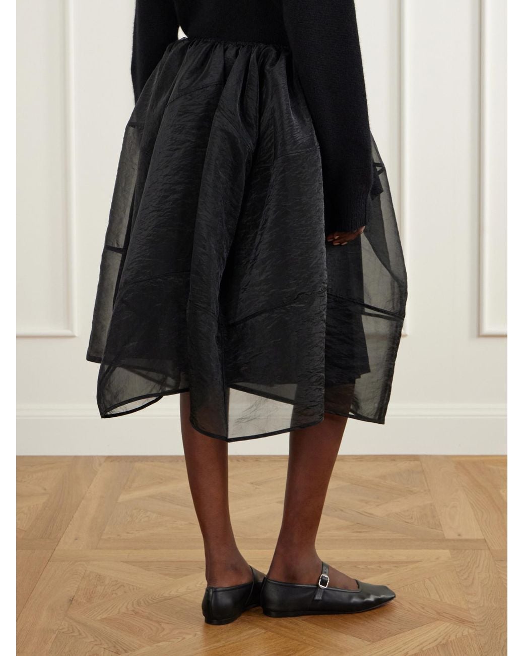 CECILIE BAHNSEN Black Layered Design Midi Skirt