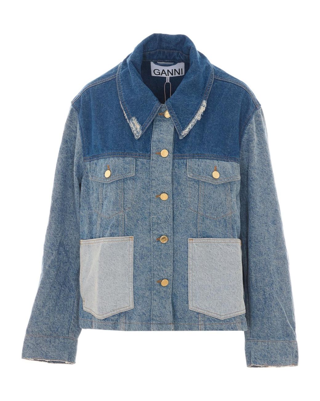 Ganni Blue Patchwork Denim Jacket