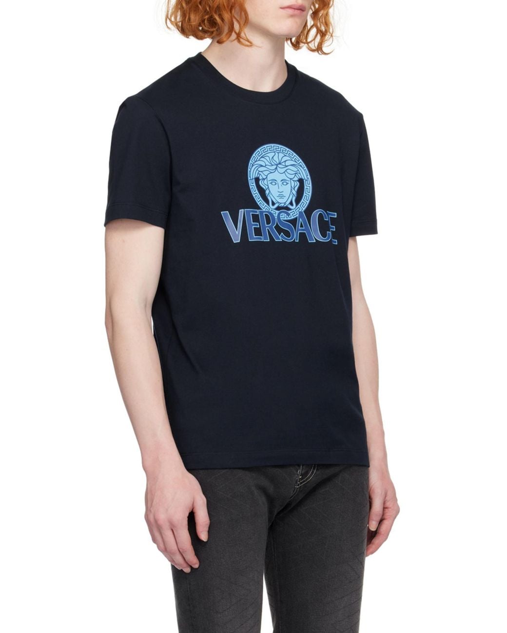 Versace Blue Medusa Head-Printed Crewneck T-Shirt for men