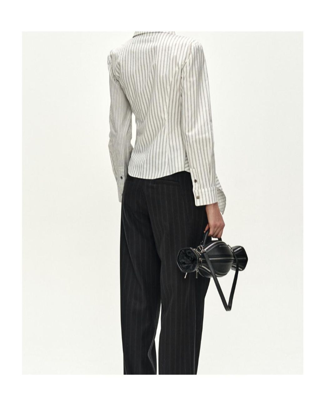 ANDERSSON BELL White Asymmetric Studded Stripe Shirt