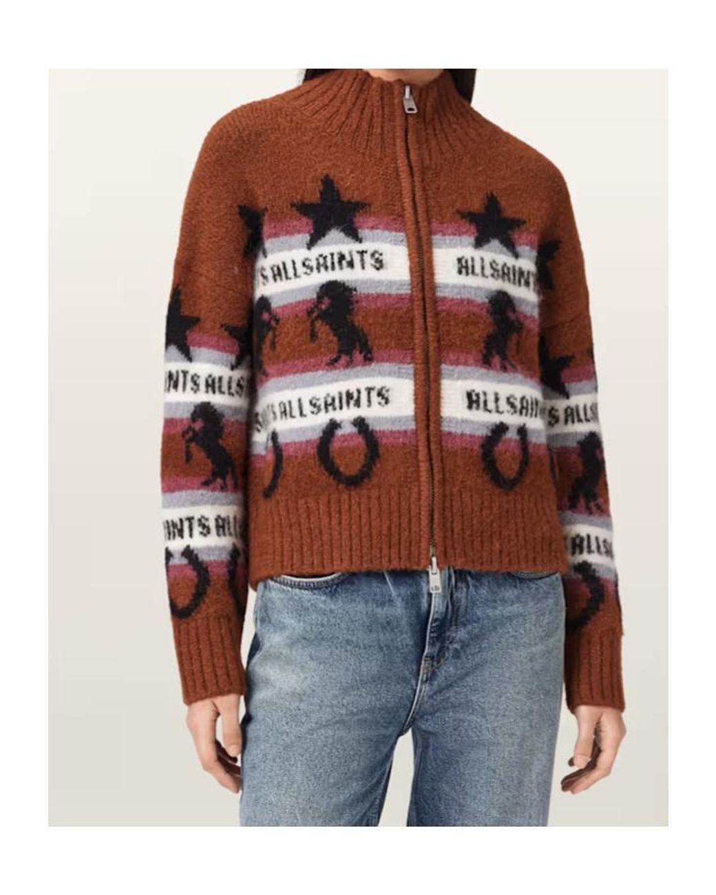 AllSaints Brown Epona Zip-Up Cardigan