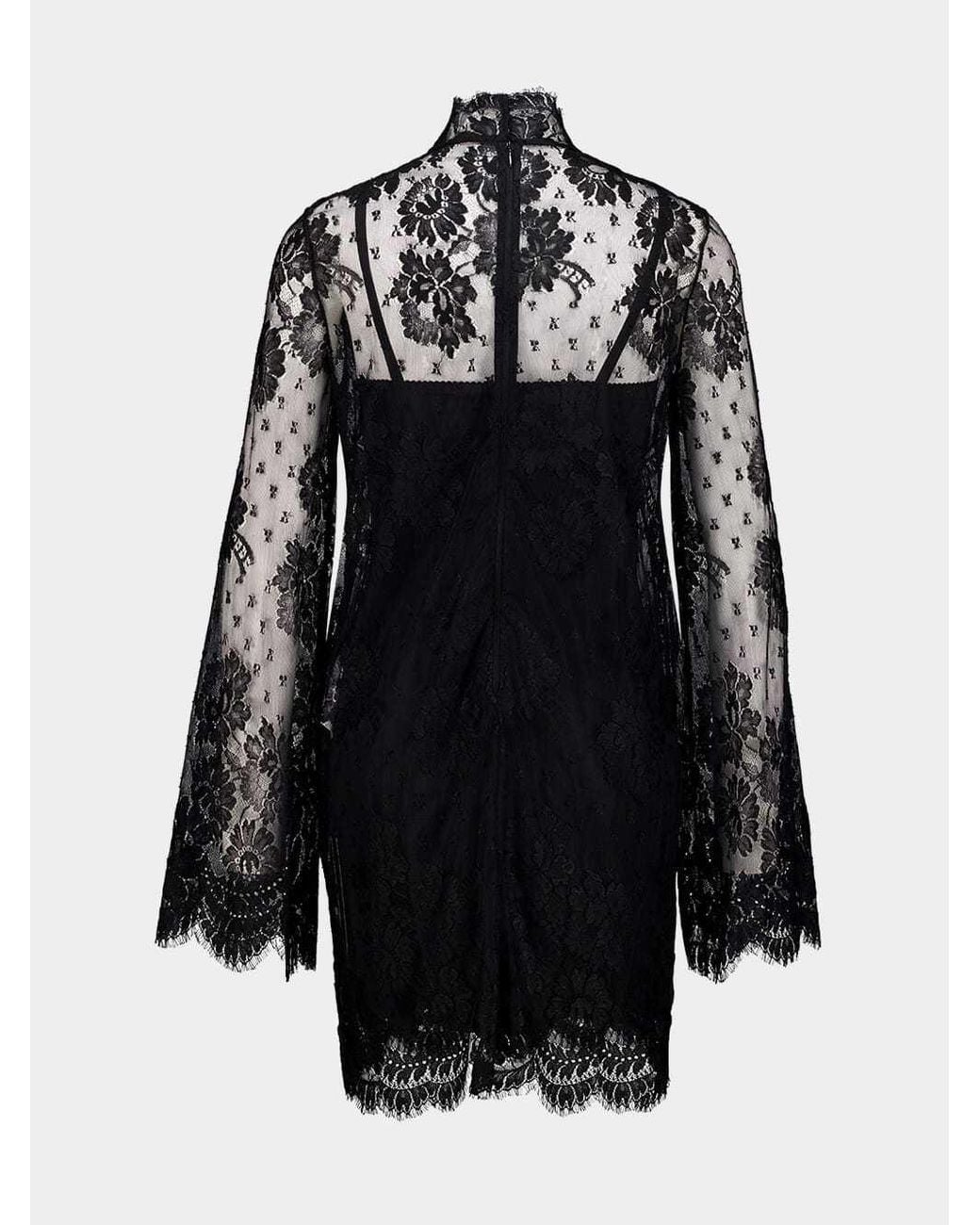 Dolce & Gabbana Black Mock-Neck Sheer Lace Long-Sleeve Mini Dress