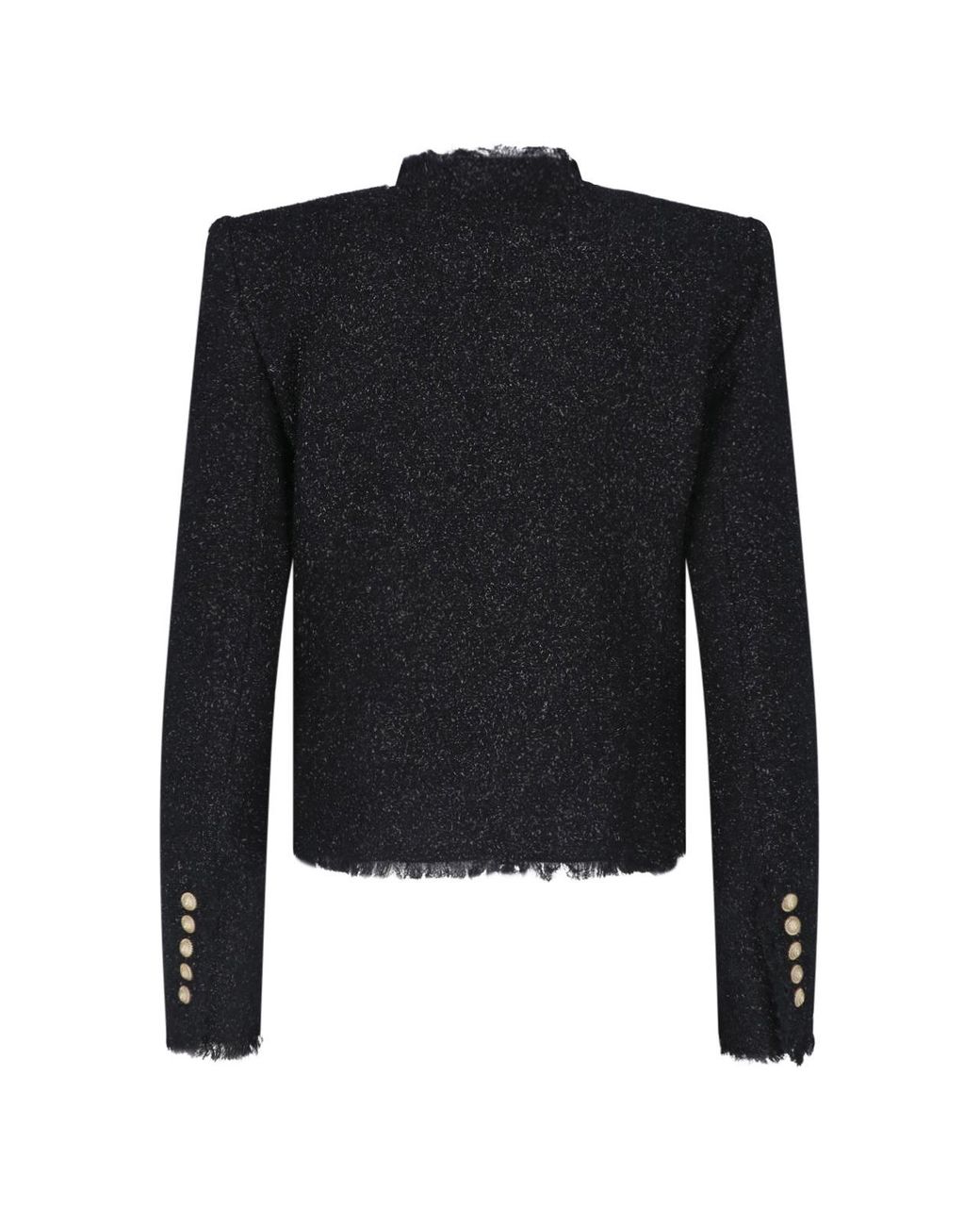 Balmain Black Frayed Hem Button Detailed Jacket
