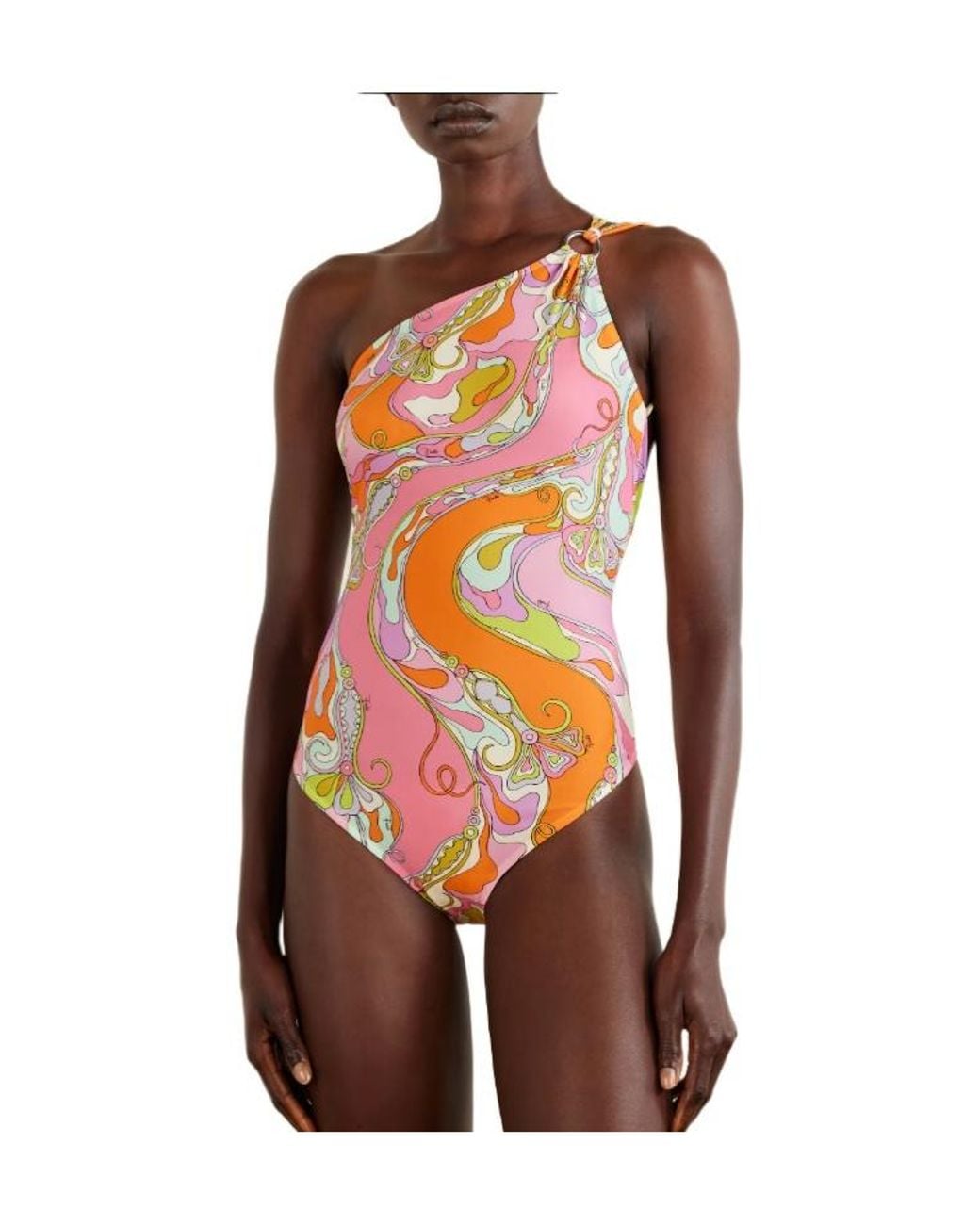 Emilio Pucci Orange Embellished Printed Swimsuit
