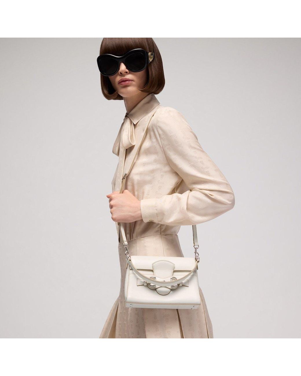 Gucci White Horsebit Duomo Small Top Handle Bag