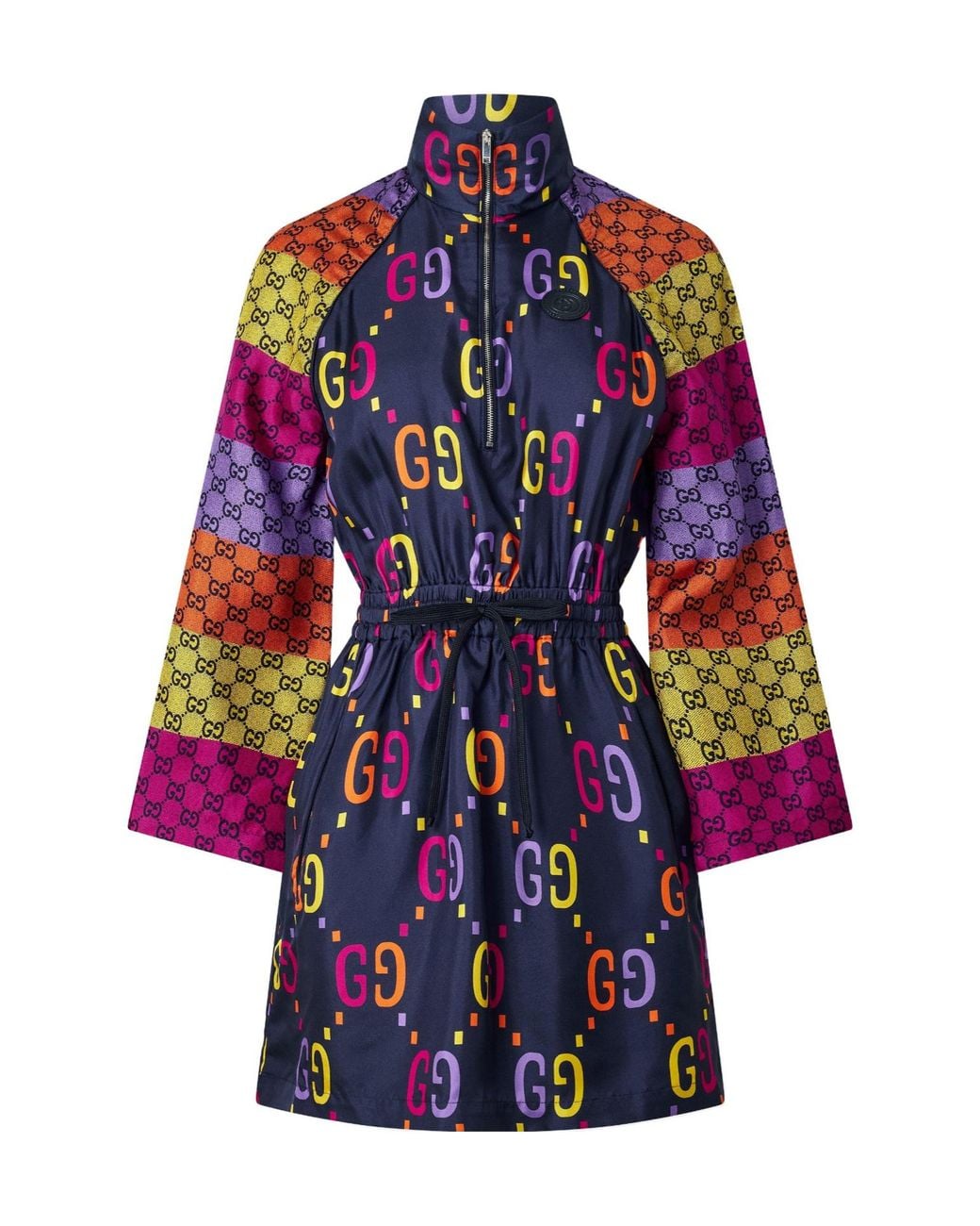 Gucci Blue Monogramprint Standcollar Mini Dress