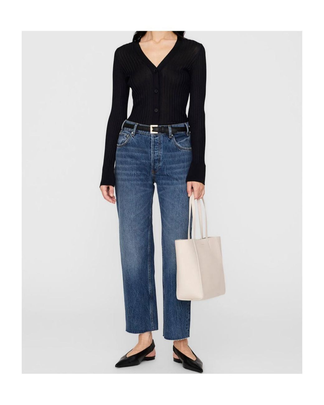 Anine Bing Black Matheo Ribbed Buttoned Cardigan