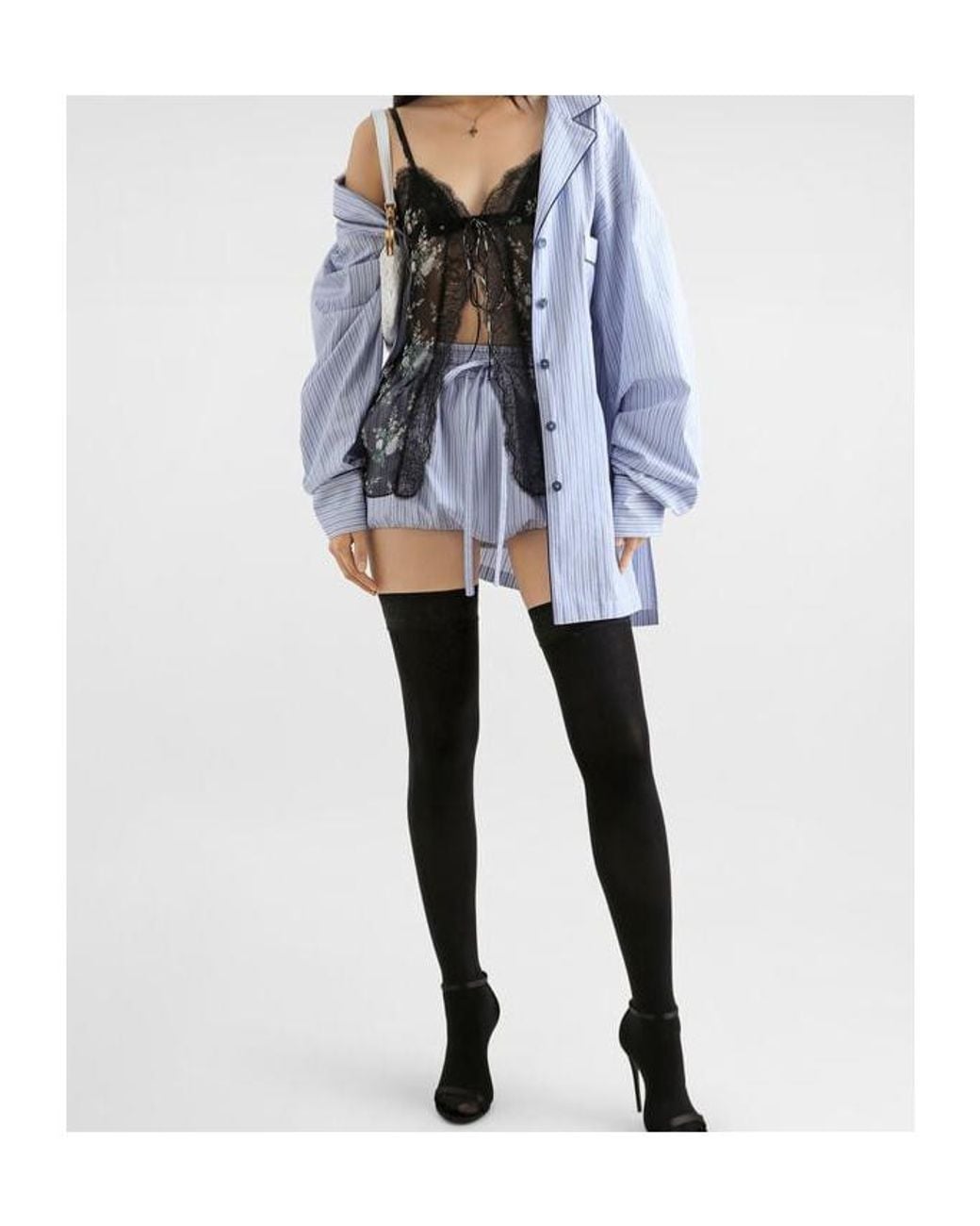 Dolce & Gabbana Blue Striped Drawstring Shorts