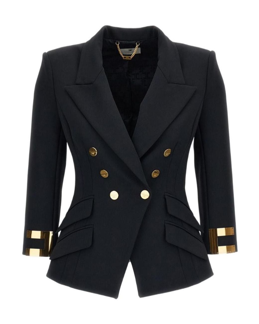 Elisabetta Franchi Blue Double-Breasted V-Neck Jacket