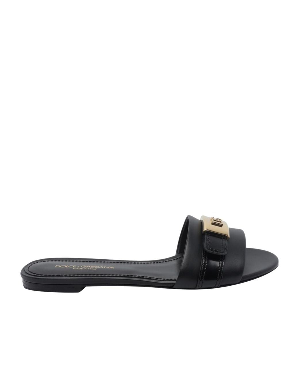 Dolce & Gabbana Black Logo Plate Slides