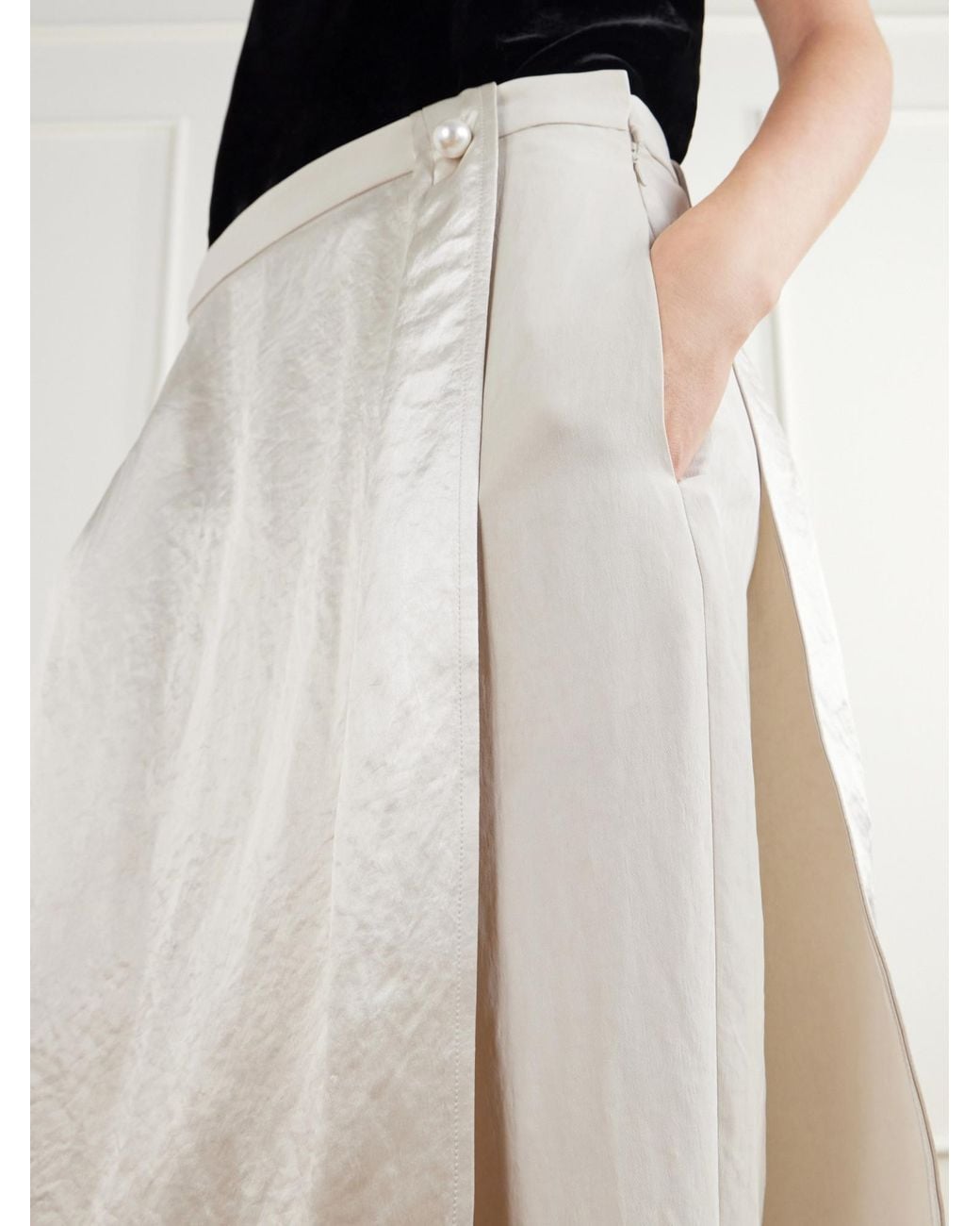 Maria McManus White Wrap-Effect Satin Straight-Leg Pants