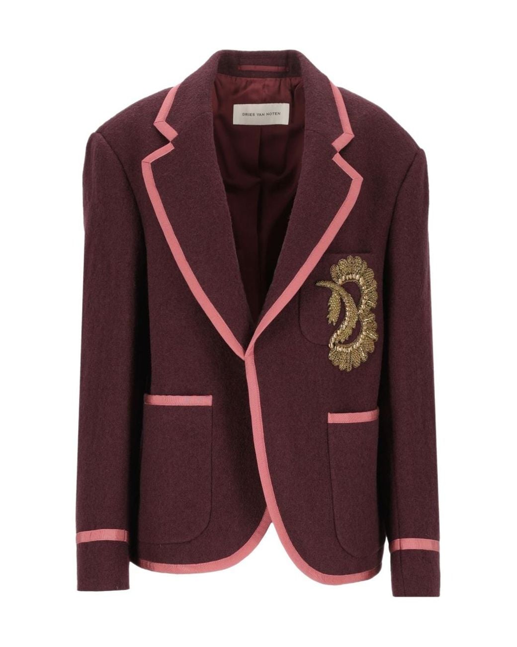 Dries Van Noten Purple Long-Sleeved Embroidered Suit Jacket