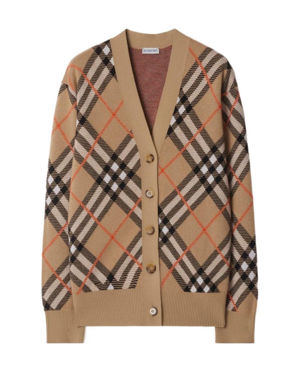 Burberry Brown Checked V-Neck Buttoned Cardigan
