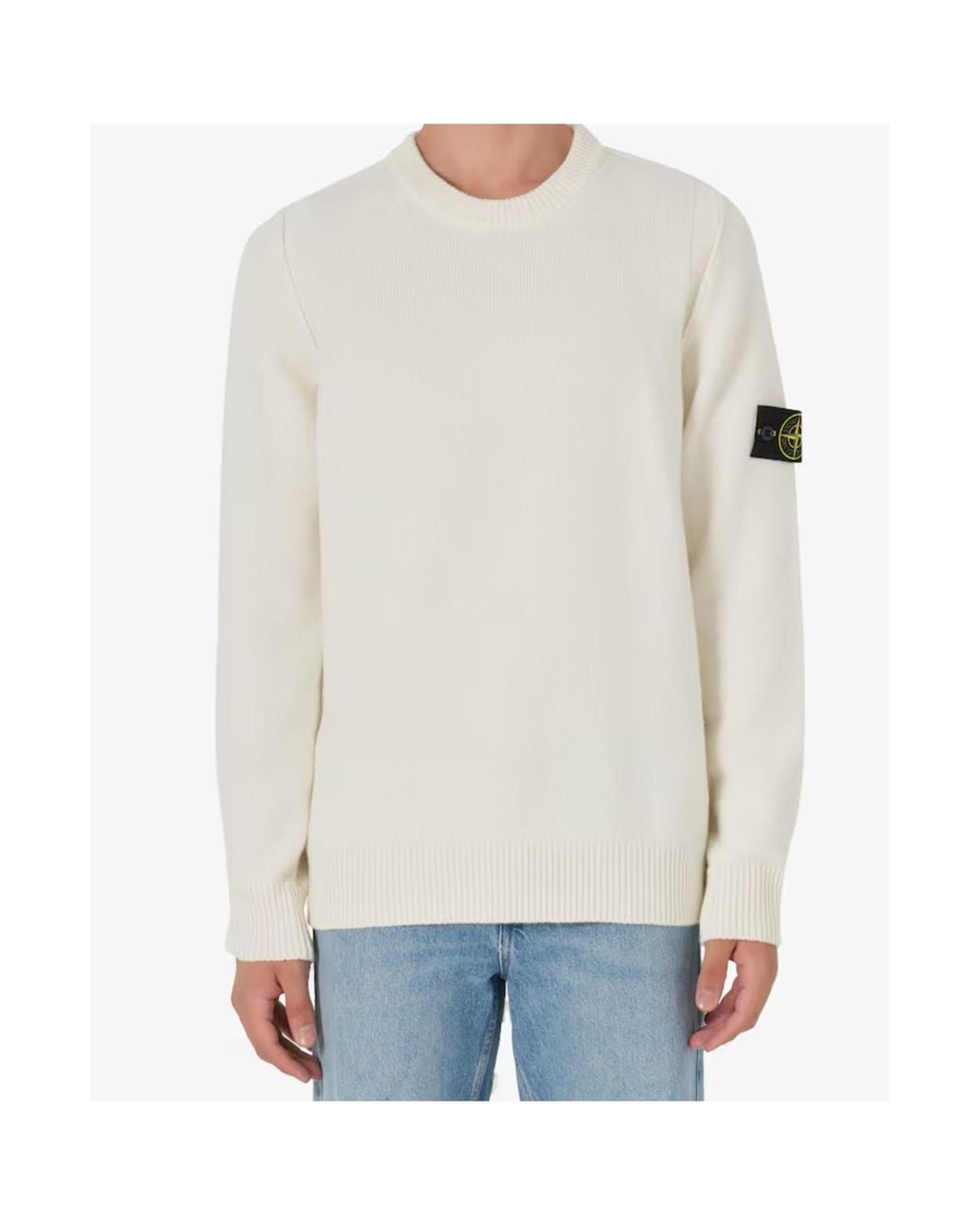 Stone Island White Textured Crew Neck Knitted Jumper for men
