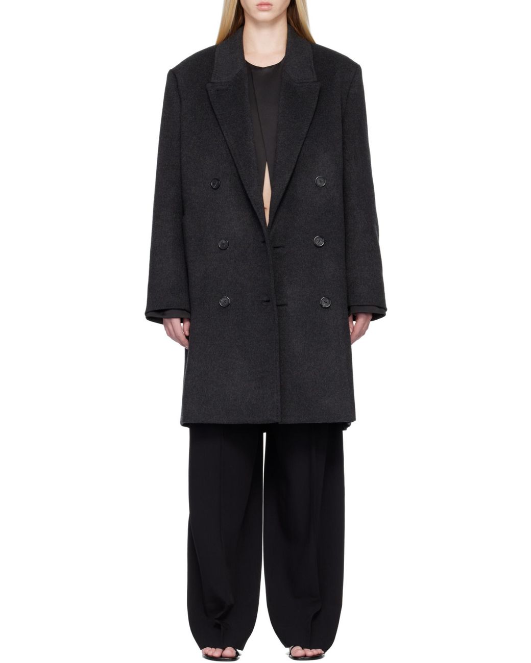 Totême Black Double-Breasted Cashmere Coat