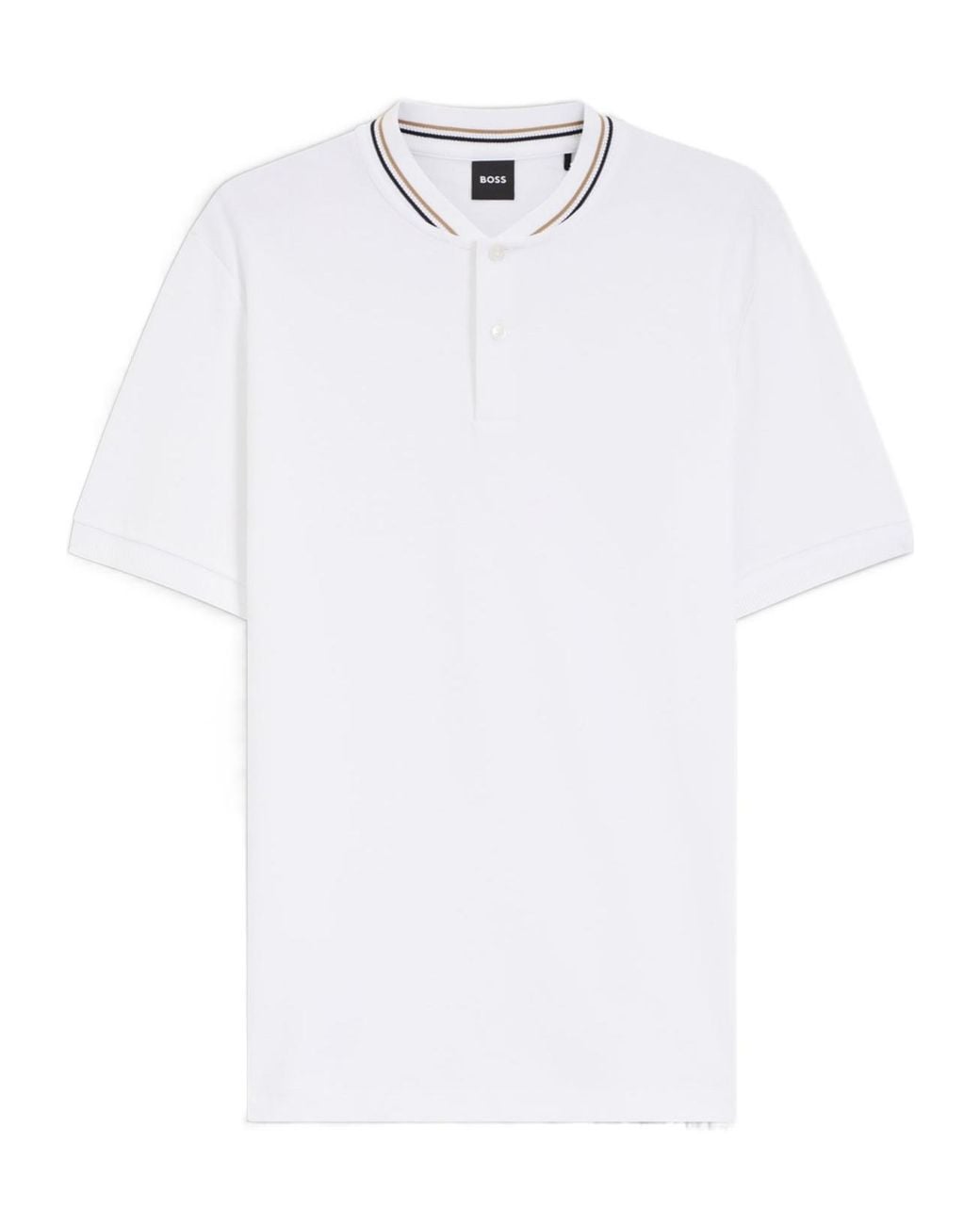Boss White Tipped Collar Buttoned Polo Shirt for men