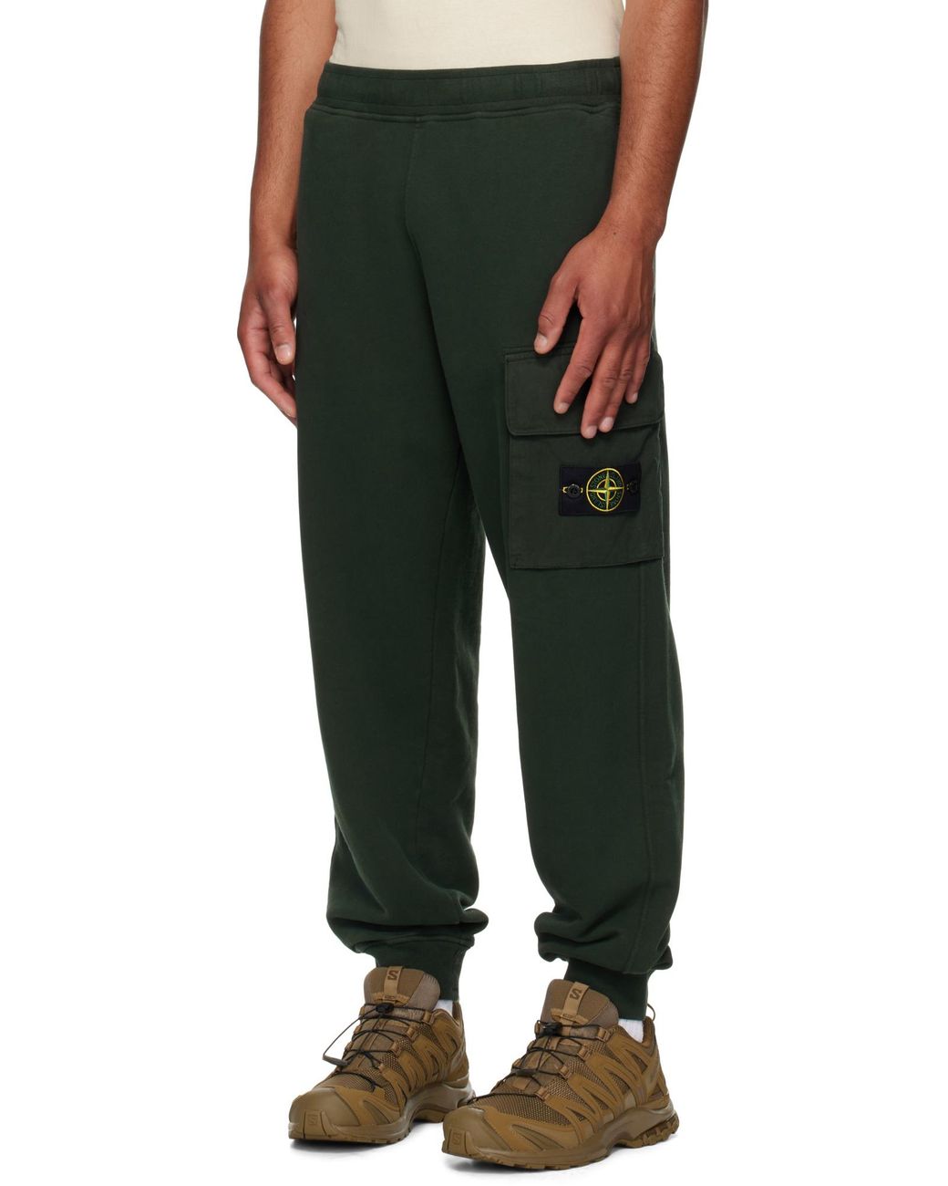 Stone Island Green Logo Patch Tapered-Leg Pants for men