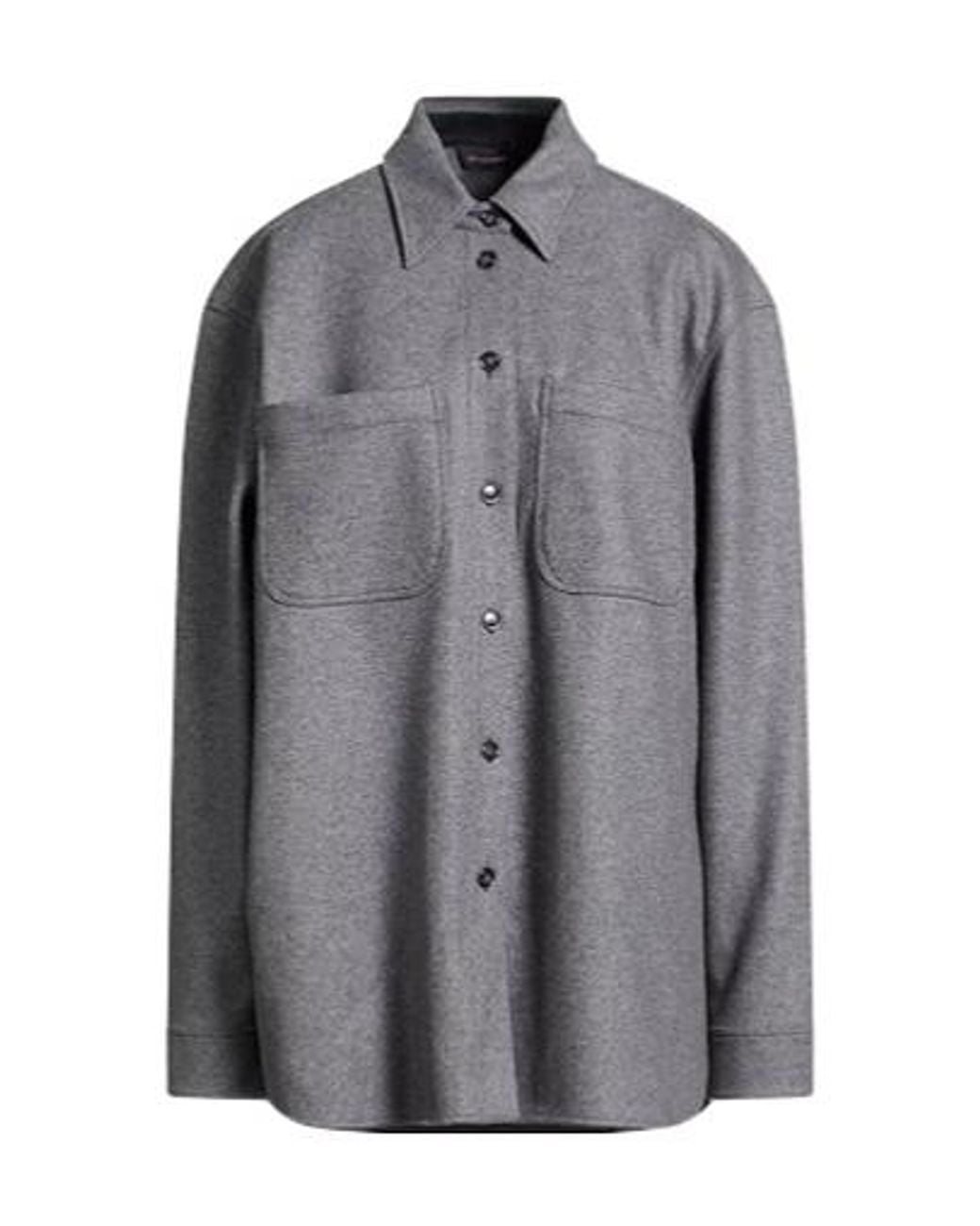 Max Mara Gray Solidcolor Wool Shirt Jacket