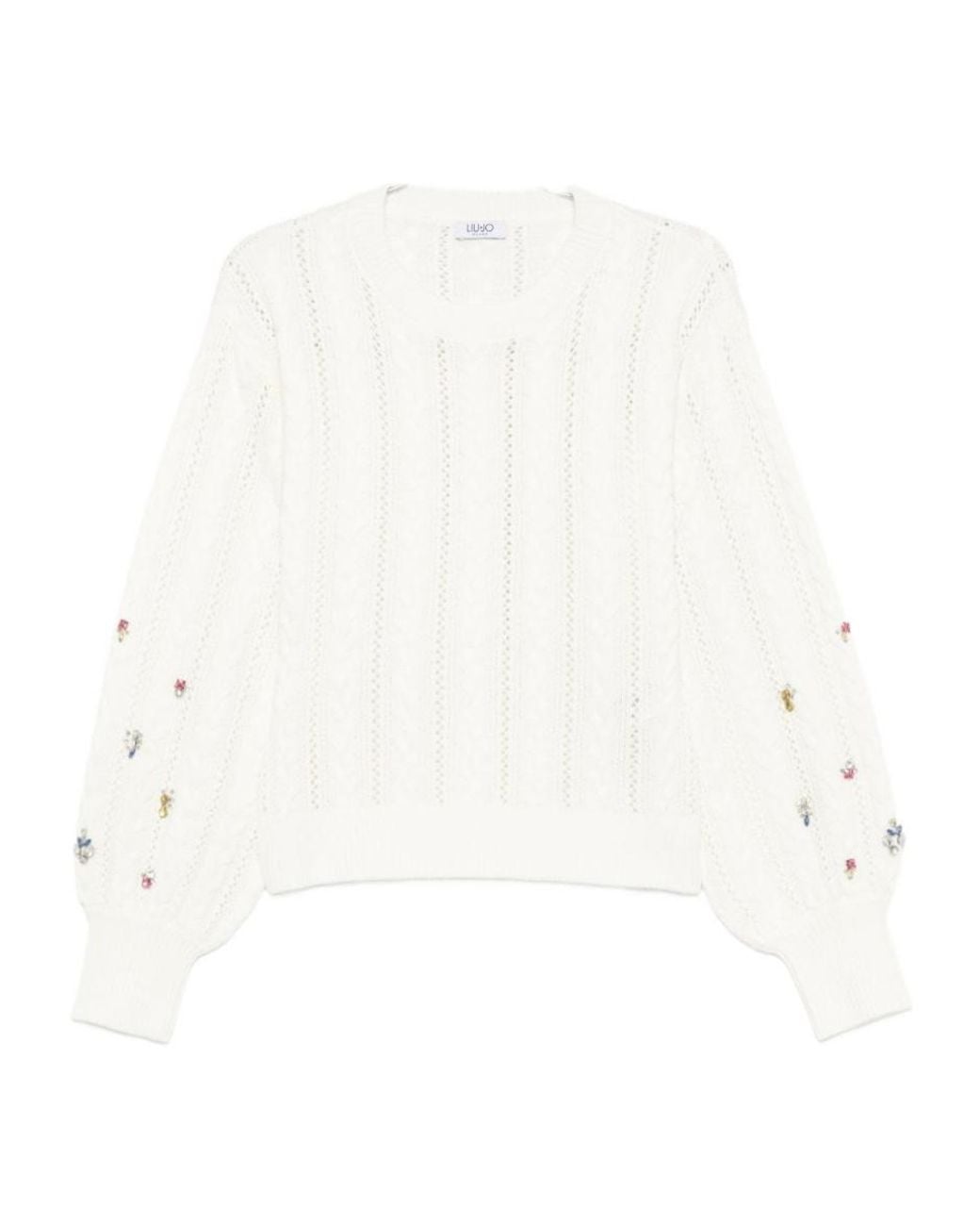 Liu Jo White Crystal-Embellished Cable-Knit Sweater