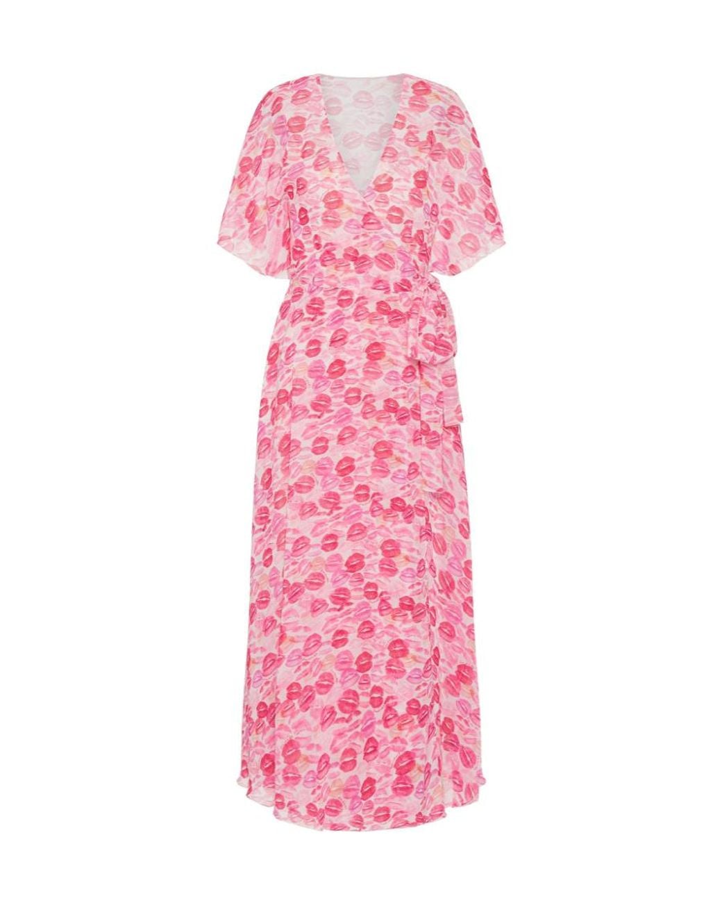 RED Valentino Pink Lip Print Flutter Sleeved Midi Dresses