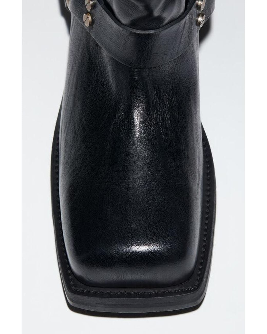 Acne Black Square-Toe Buckle Boots