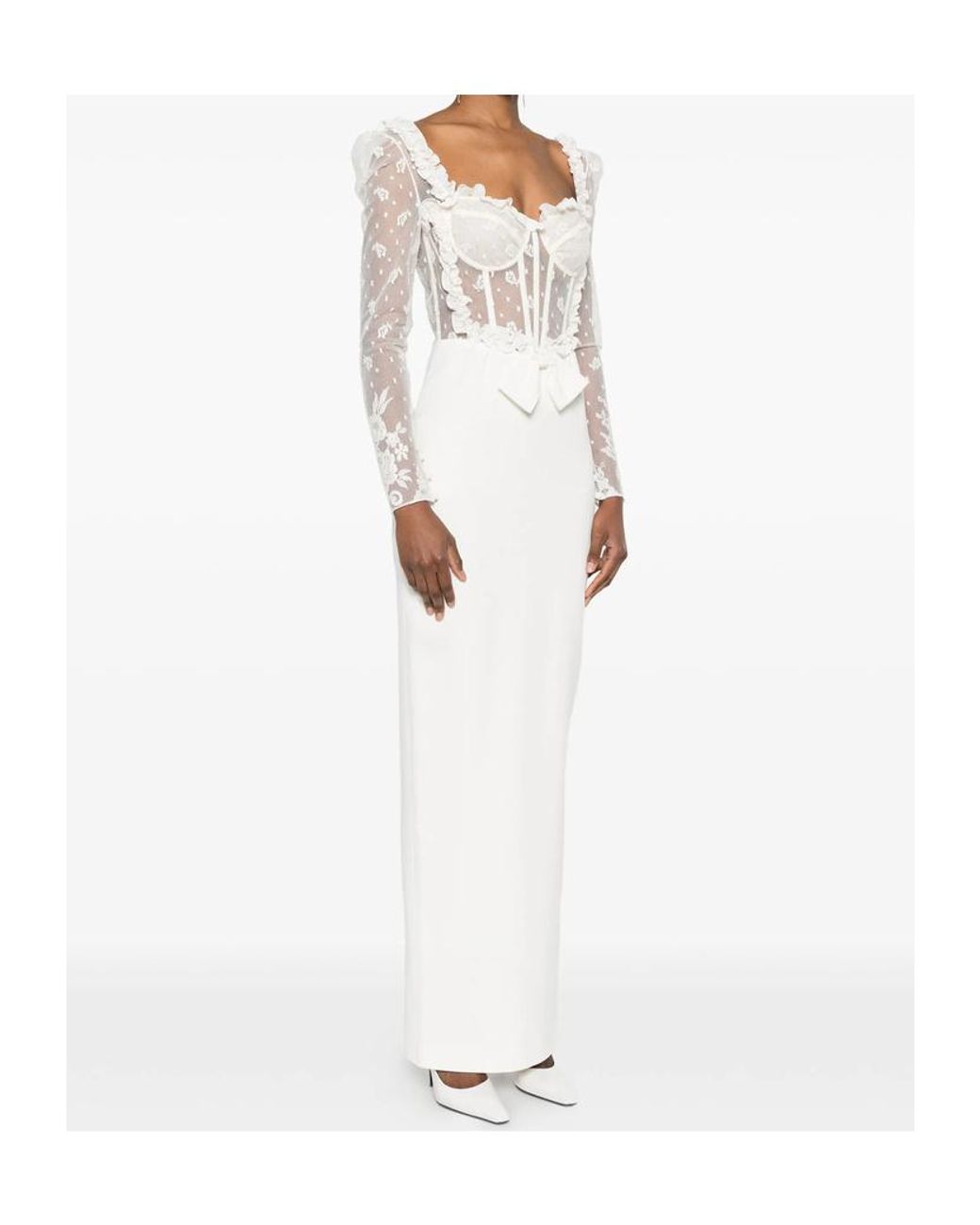 Alessandra Rich White Lace Bow Maxi Dress