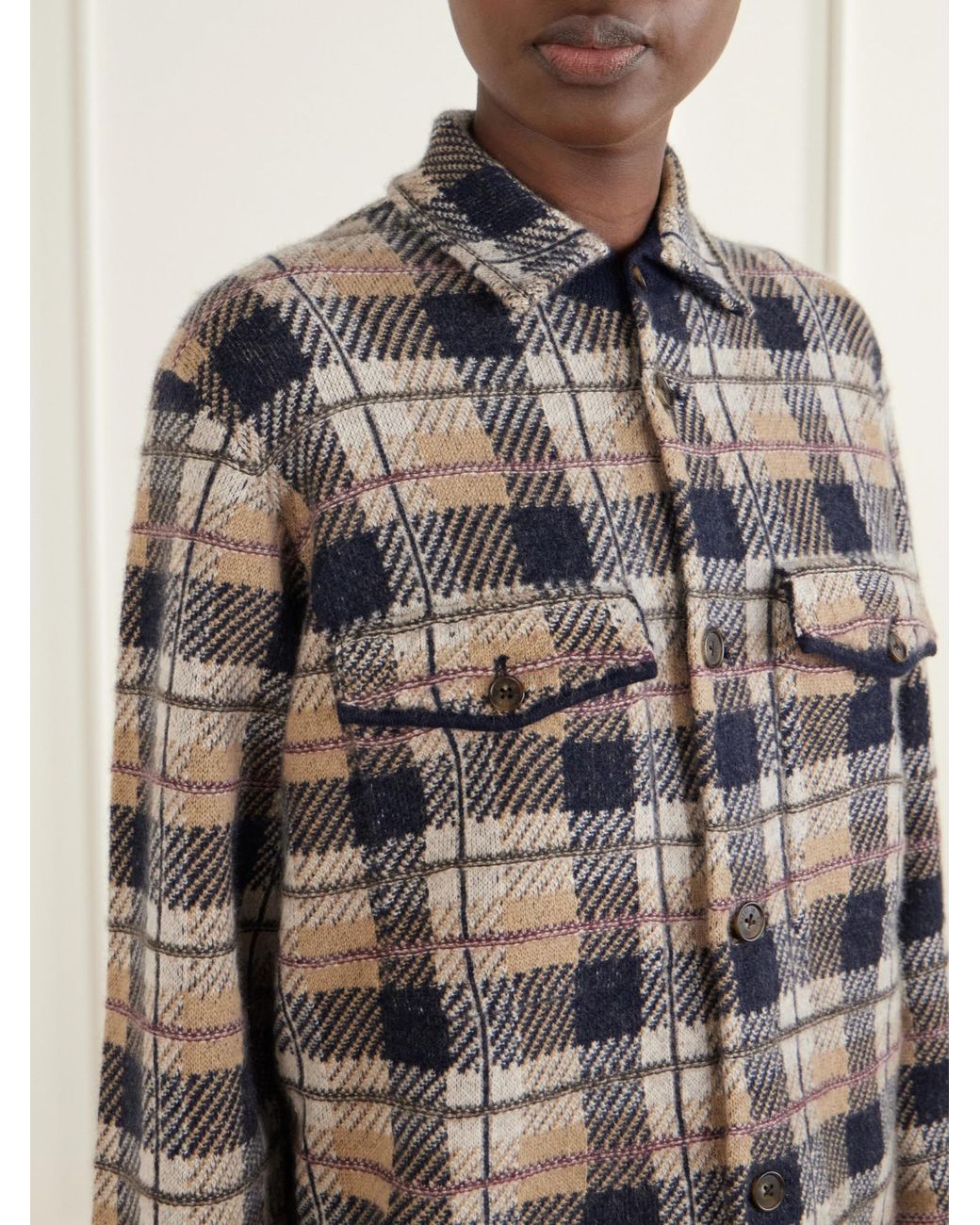 Guest In Residence Gray Checked Cashmere Cardigan