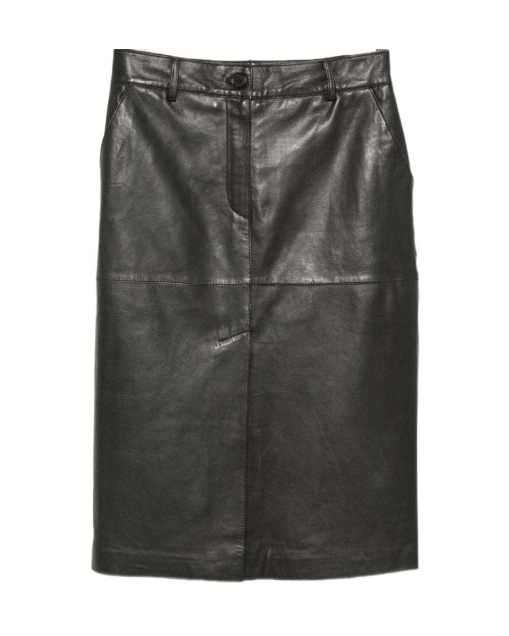 P.A.R.O.S.H. Gray Panelled Leather Midi Skirt