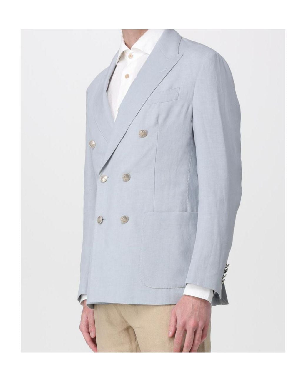 Eleventy Blue Double-Breasted Patch-Pocket Jacket for men