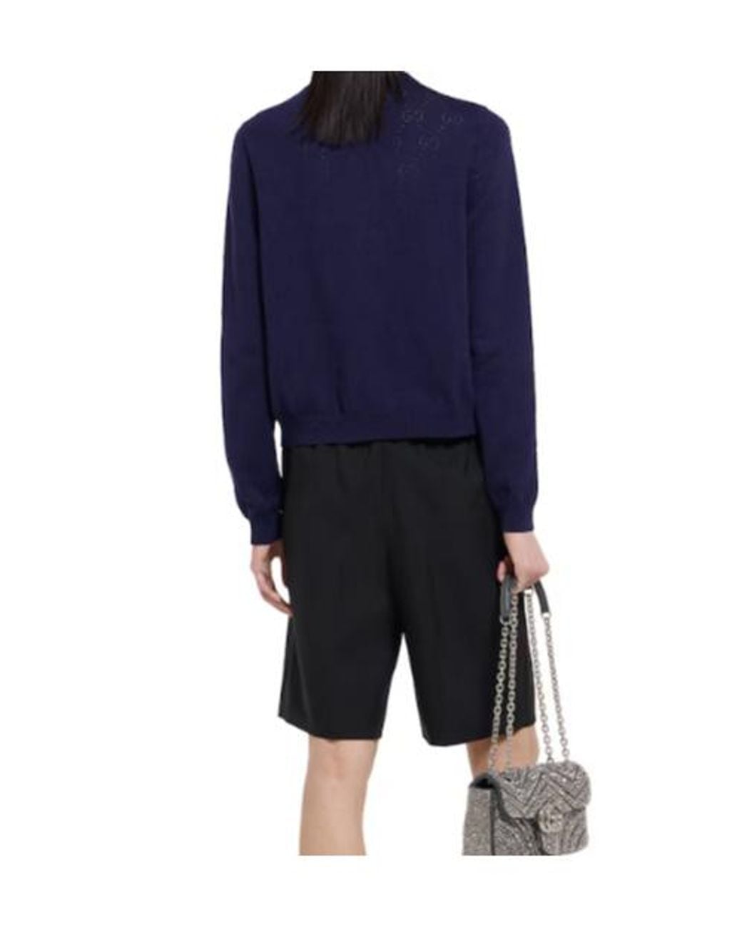 Gucci Blue Gg Pointelle Cotton Silk Cardigan
