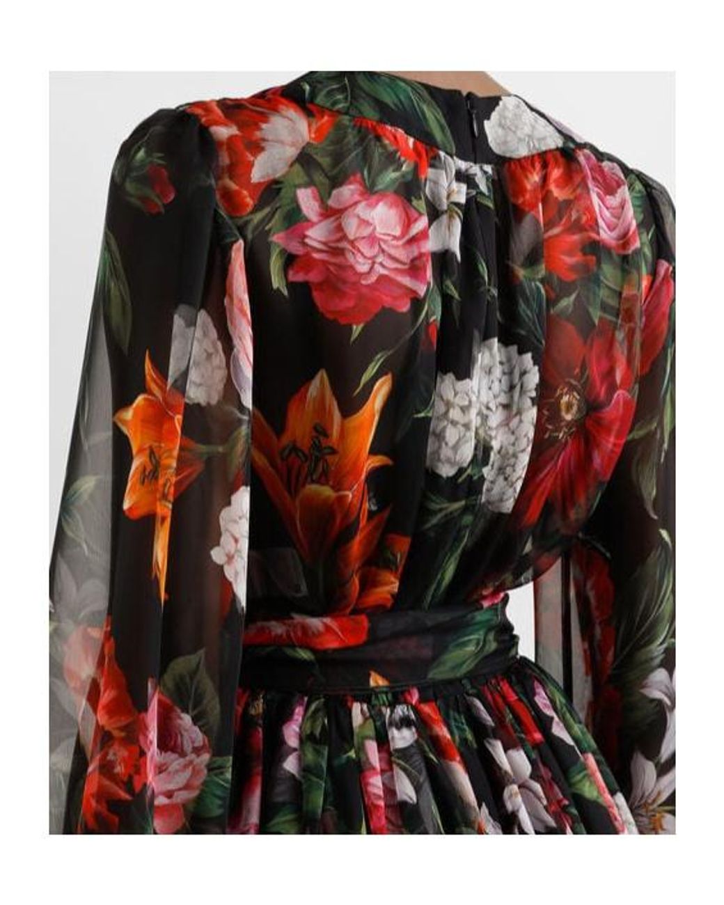 Dolce & Gabbana Red Floral Chiffon Midi Dress