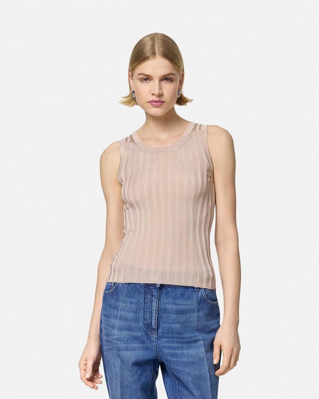 Versace Pink Medusa Plaque Knitted Tank Top