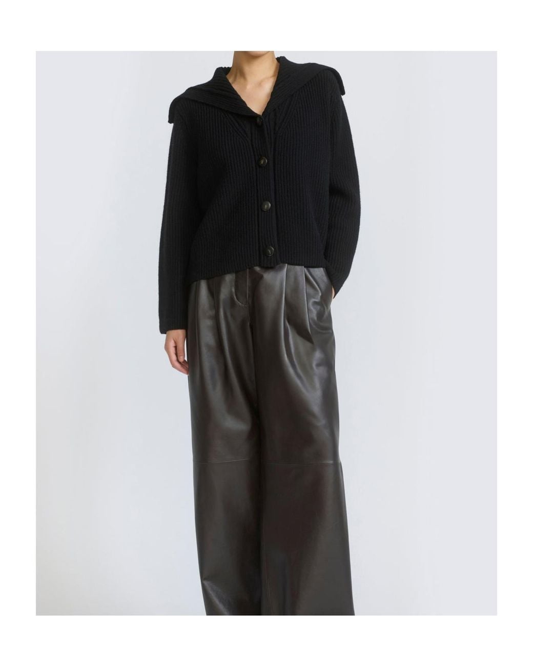 Yves Salomon Black Sailor-Collar Ribbed-Knit Cardigan
