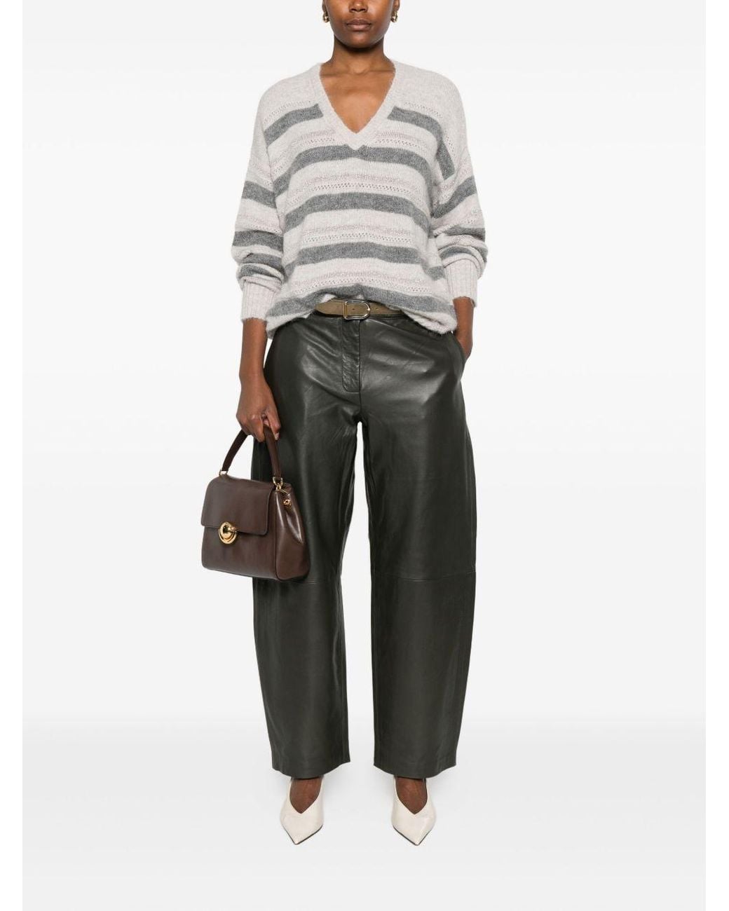 Twinset Gray Striped V-Neck Jumper