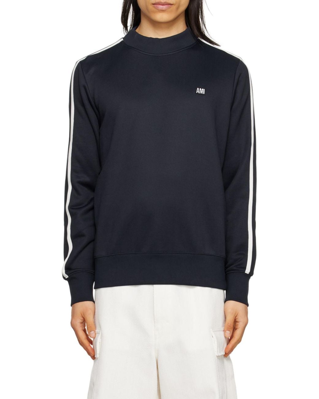 AMI Blue Ami Logo Embroidered Side-Striped Sweatshirt for men