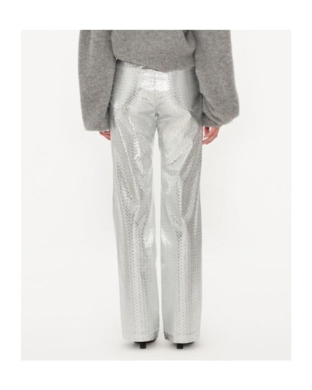 ROTATE BIRGER CHRISTENSEN Gray Metallic-Effect High-Rise Straight Pants