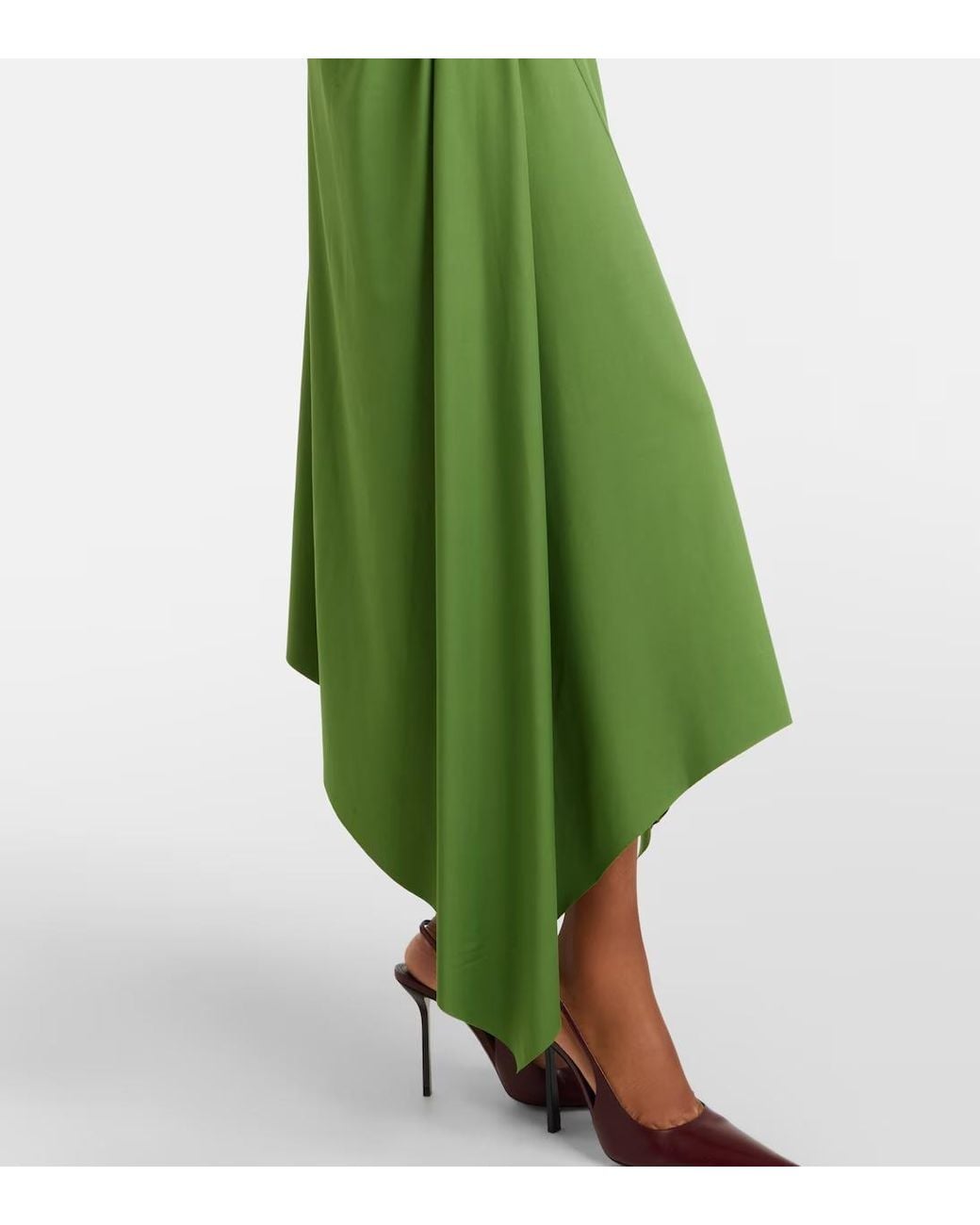 Victoria Beckham Green Asymmetric Gathered Jersey Midi Dress