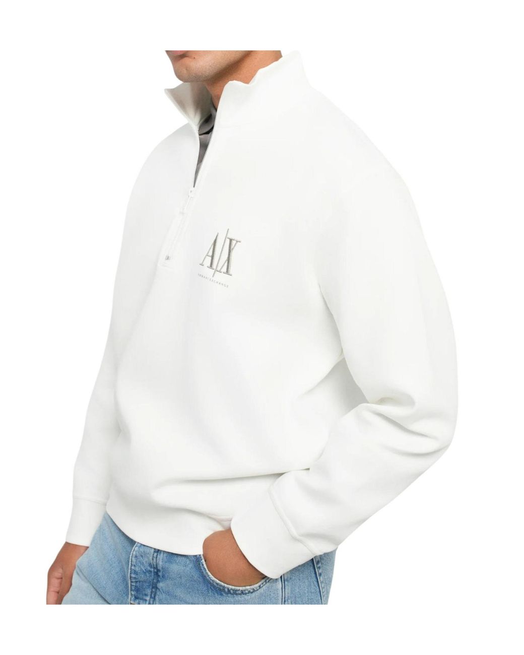 ARMANI EXCHANGE White Logo-Embroidered Quarter-Zip Sweater for men