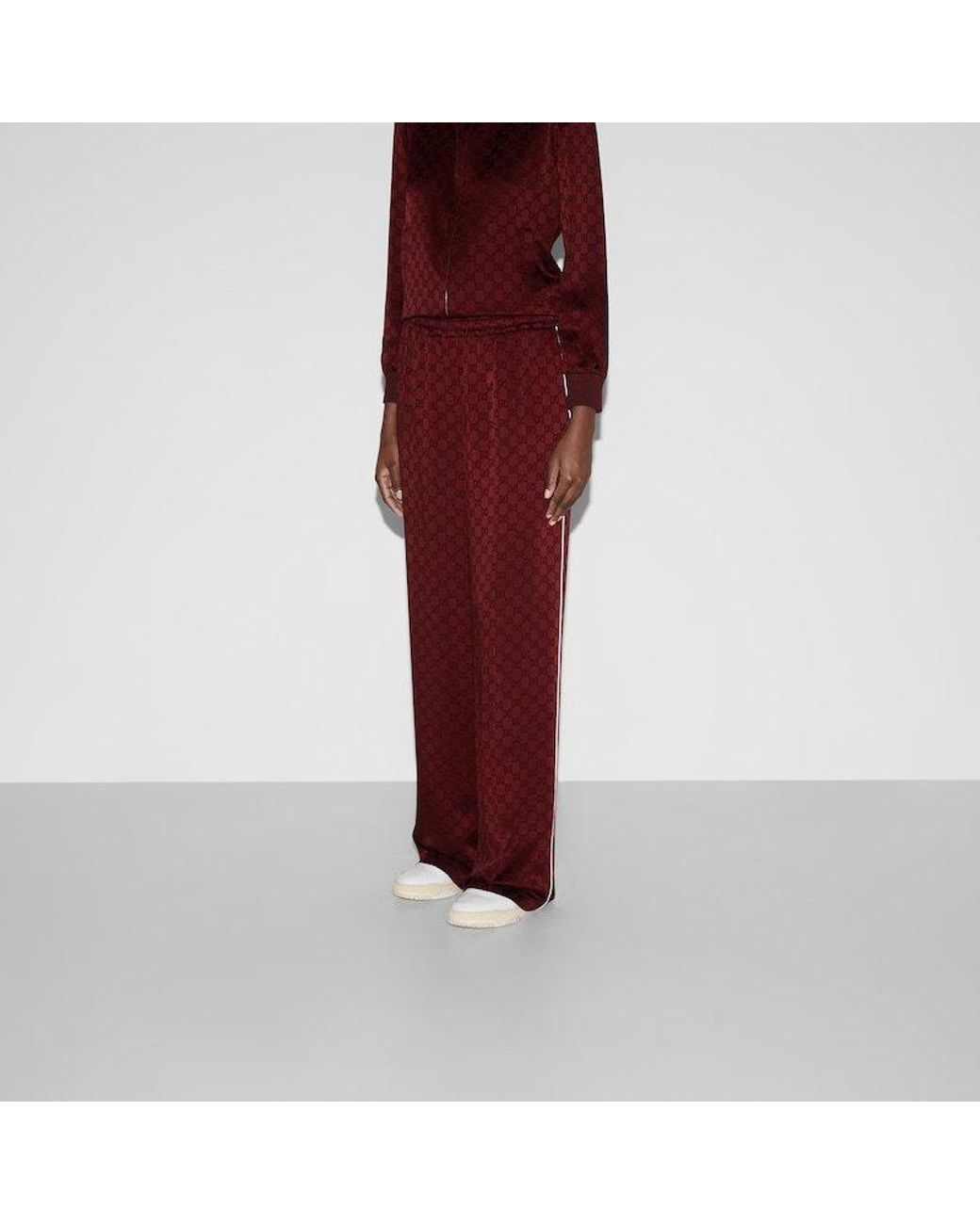 Gucci Red Gg Jacquard Elastic Waistband Pants