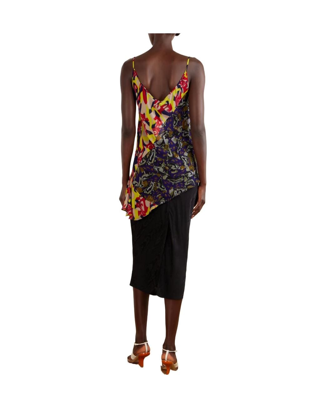 Dries Van Noten Red Ruffled Printed Asymmetric Georgette Camisole