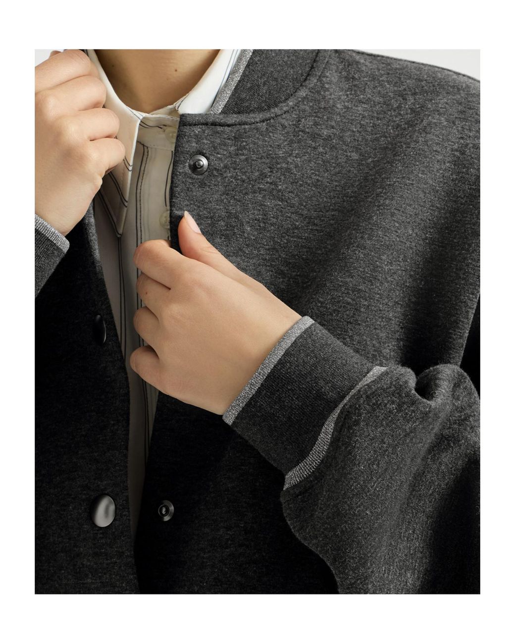 Brunello Cucinelli Gray Techno Cotton And Cashmere Interlock Bomber Jacket
