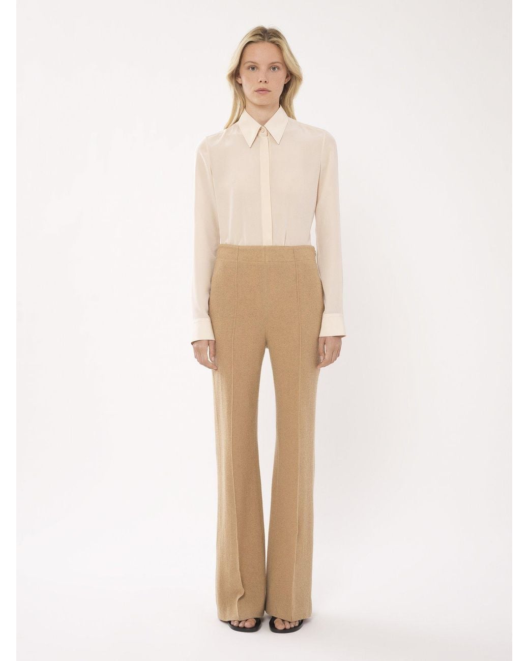 Chloé Natural Wide-Legged Wool Casual Trousers