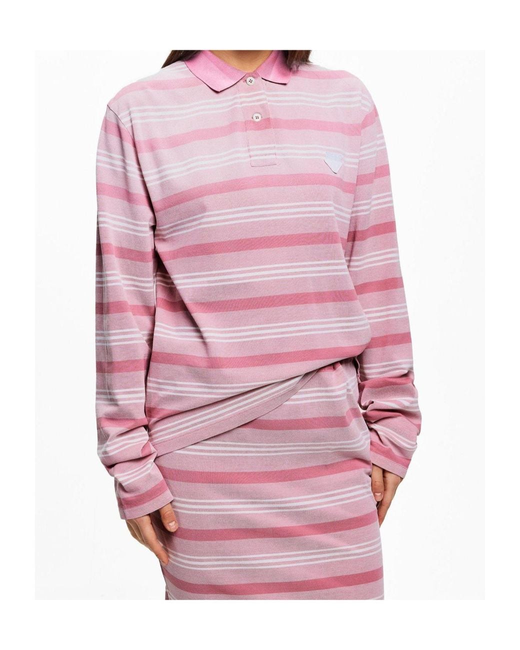 Prada Pink Striped Long Sleeve Polo Shirt