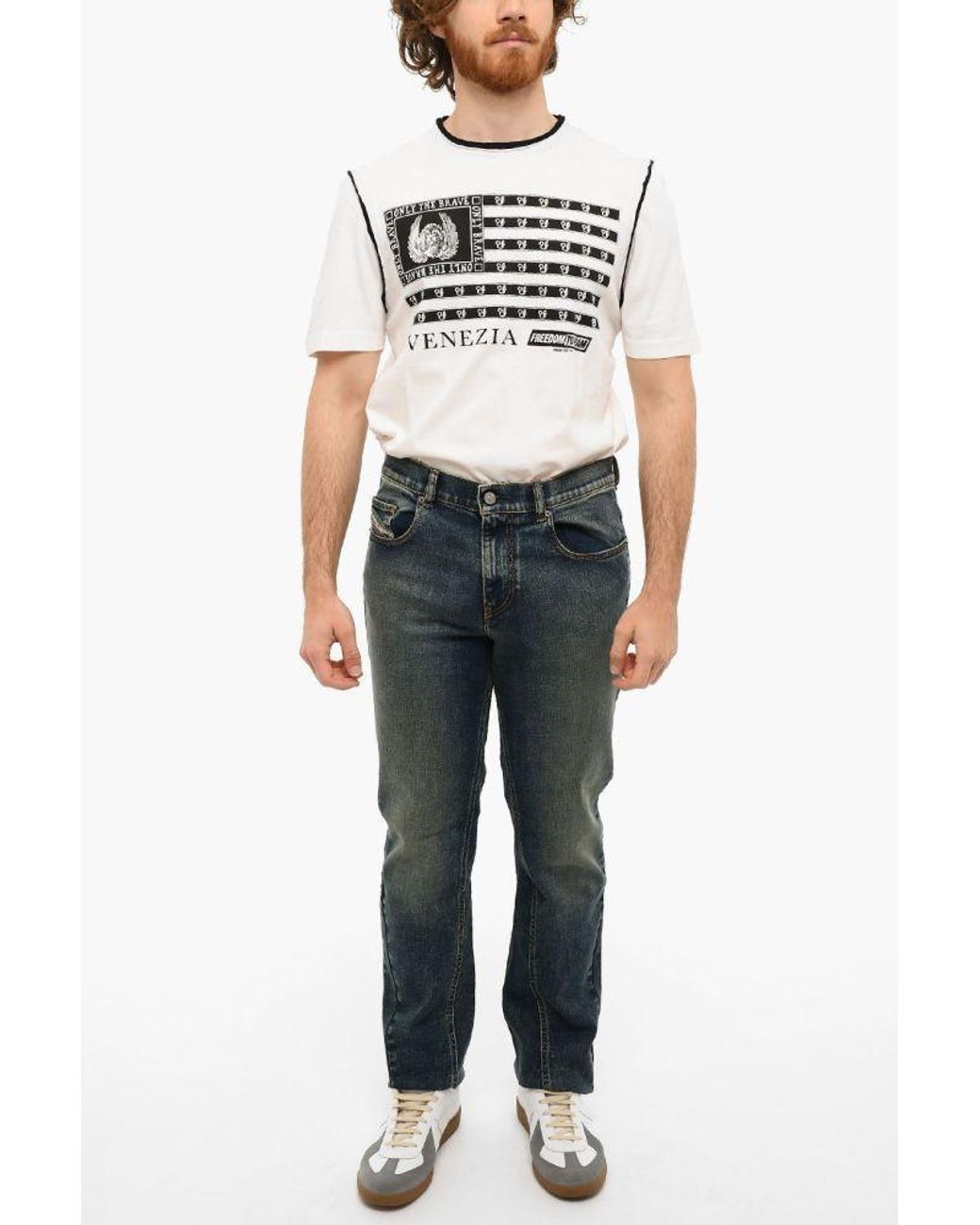 DIESEL Gray Faded Straight-Leg Jeans for men